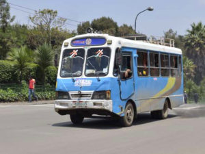 Blue and white bus in Addis Ababa Ethiopia