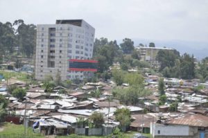 Shanty town and modern tower block, Addis Ababa, Ethiopia