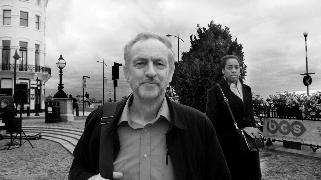 Jeremy Corbyn stares into camera on Margate sea front, September 2015